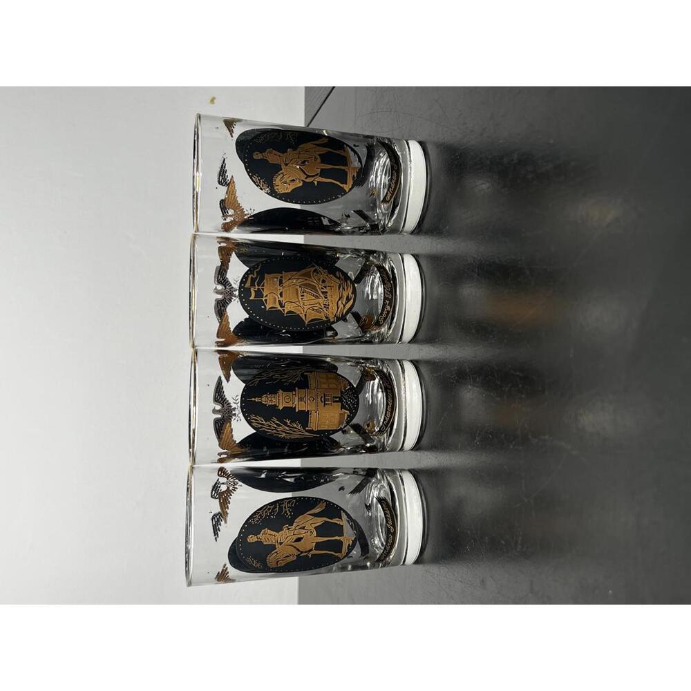 VTG Libby Americana 4" Historical Glasses in Black and Gold